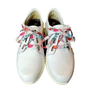 NAOT Eliot’s Top Quality White Leather Lace Up Side Zip Slip Sneakers